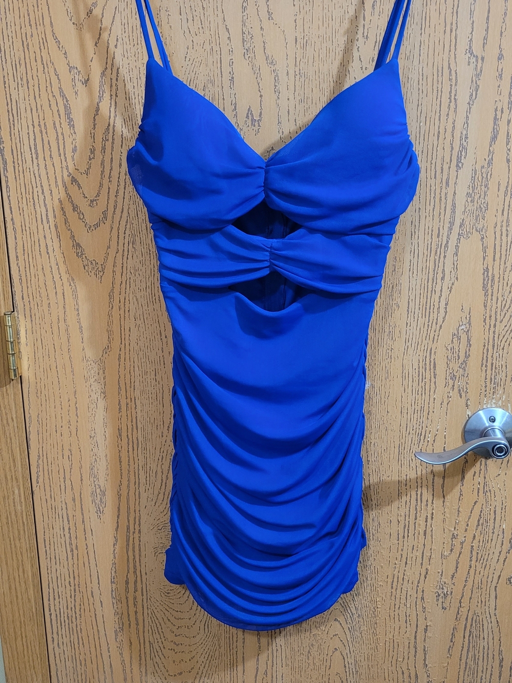 B Darlin Royal Blue Ruched Mini Bodycon Dress with Cutout
